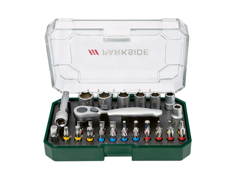 PARKSIDE® Set de clé à cliquet. embouts et douilles ou set d'embouts ou set d'embouts de tournevis à cliquet et de douilles