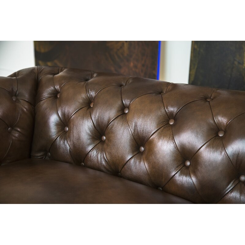 Owen 84” Genuine Leather Rolled Arm Chesterfield Sofa
