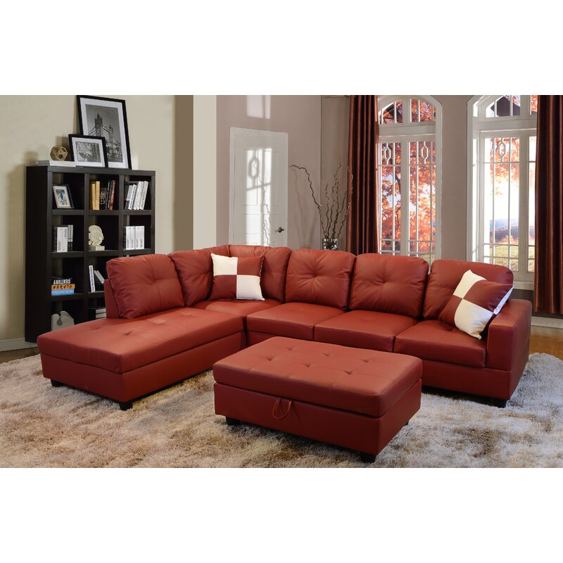 Wilhelmine 103.5′′ Wide Faux Leather Sofa & Chaise With Ottoman