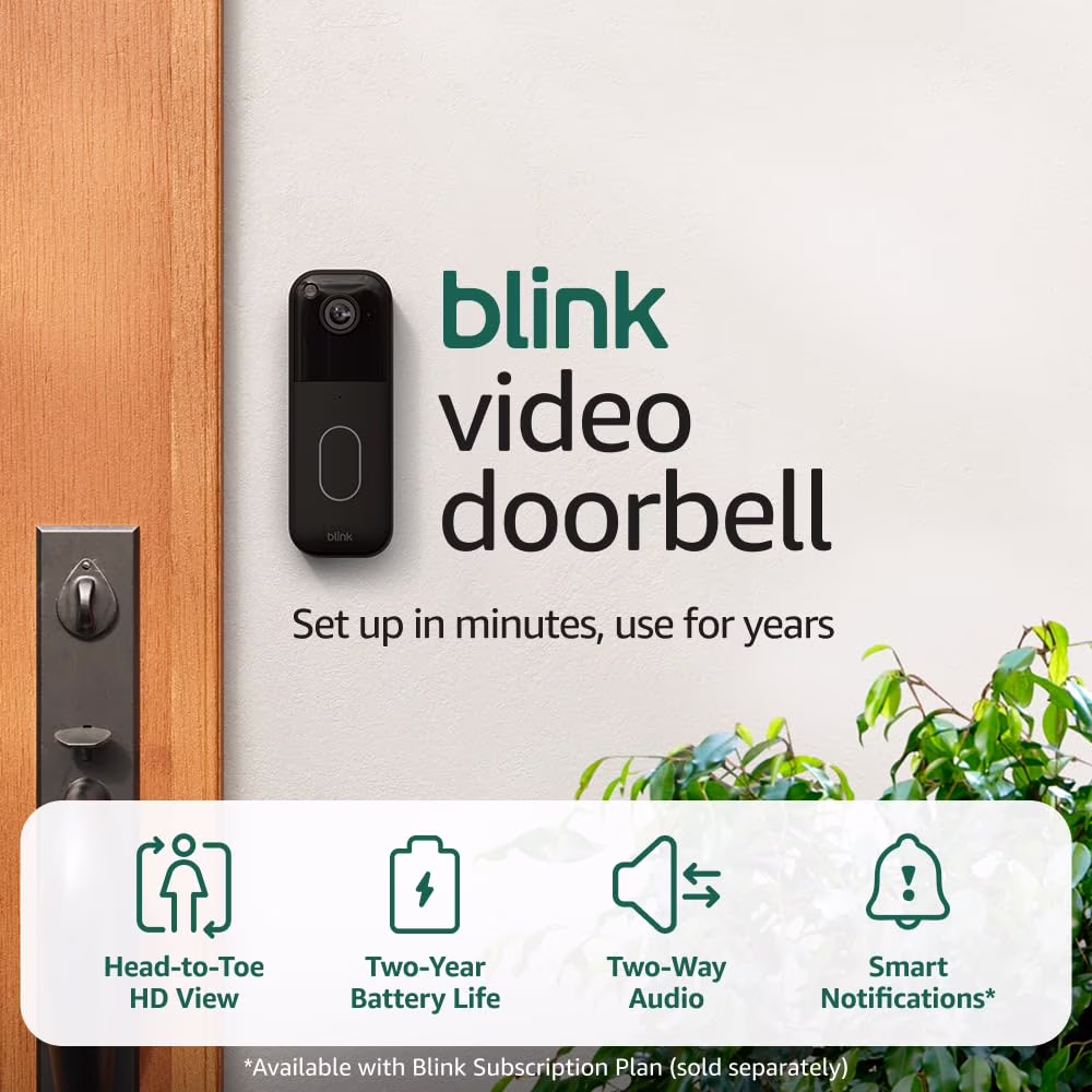 All-new Blink Video Doorbell  Head-to-toe HD view, two-year battery life, and simple setup. Sync Module Core included  System (Black)